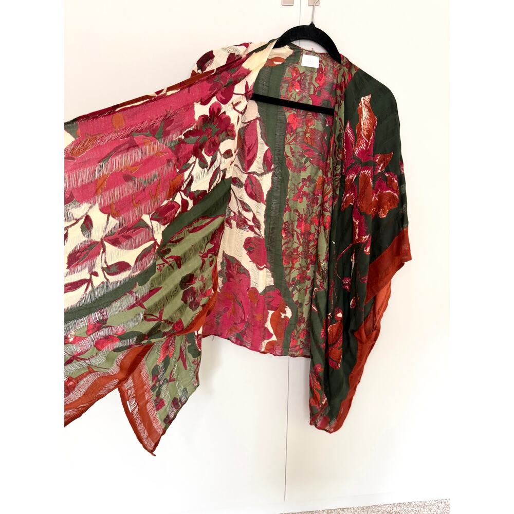 ELIZABETH GILLETT x ANTHROPOLOGIE One Size Colorful Red Green Kimono Coverup Top - Picture 5 of 6